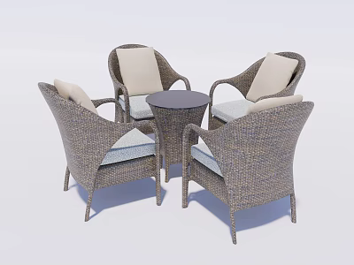 Wicker Outdoor Sofa Set with Cushioned Chairs and Round Coffee Table 3d model