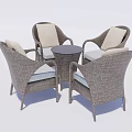 Wicker Outdoor Sofa Set with Cushioned Chairs and Round Coffee Table 3d model