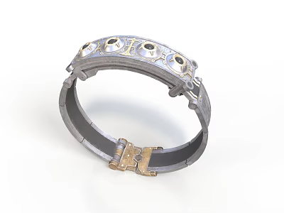 Silver Ornate Bracelet With Gold Accents Circular Holes And Clasp 3d model