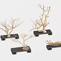 Natural Decorative Ornament Set With Twig Branches Black Bases And Small Stones