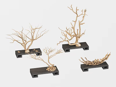 Natural Decorative Ornament Set With Twig Branches Black Bases And Small Stones 3d model