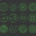 Ornate Traditional Chinese Circular Blue Decorative Patterns With Dragon Crane Elements