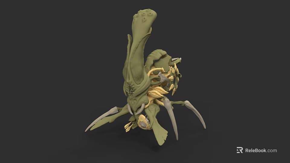 Fantasy Character And Bio Mechanical Creature 3D Model Featuring Green Yellow Color Intricate Details 3d model 