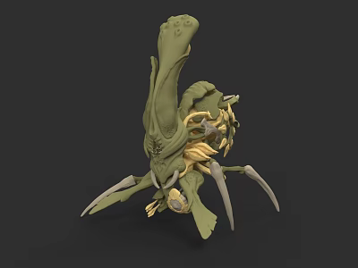 Fantasy Character And Bio Mechanical Creature 3D Model Featuring Green Yellow Color Intricate Details 3d model
