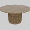 Beige Circular Dining Table With Woven Texture Base And Smooth Stone Top 3d model