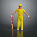 Cricket Player In Yellow Uniform With Helmet And Cricket Bat Standing
