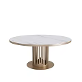 Round Dining Table With White Marble Top And Gold Vertical Slat Circular Base 3d model
