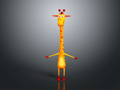 Cute Cartoon Giraffe Character With Yellow Spots Red Horns And Red Shoes 3d model