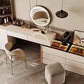 Elegant Modern Dressing Table with Round Mirror Chair Pendant Light and Illuminated Drawers