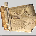 Vintage Historical Book with Ancient World Maps and Decorative Scrolls 3d model