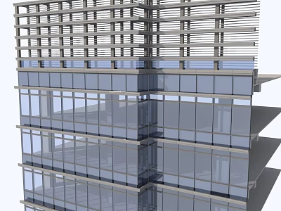 Modern High Rise Building Exterior Wall With Glass Curtain And Horizontal Metal Grilles 3d model