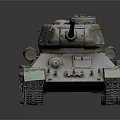 Vintage Military Tank With Long Cannon Metal Tracks And Weathered Paint On Gray Display Background