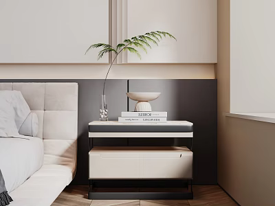 Minimalist Entryway Cabinet Side Cabinet With White Grey Finish And Decorative Vase Books On Top 3d model