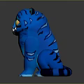 Blue Cartoon Tiger Plush Toy With Big Yellow Eyes And Striped Design
