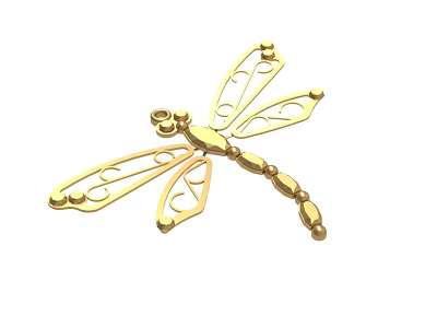 Golden Dragonfly Metal Ornament Decoration Set With Intricate Hollow Wings Design 3d model