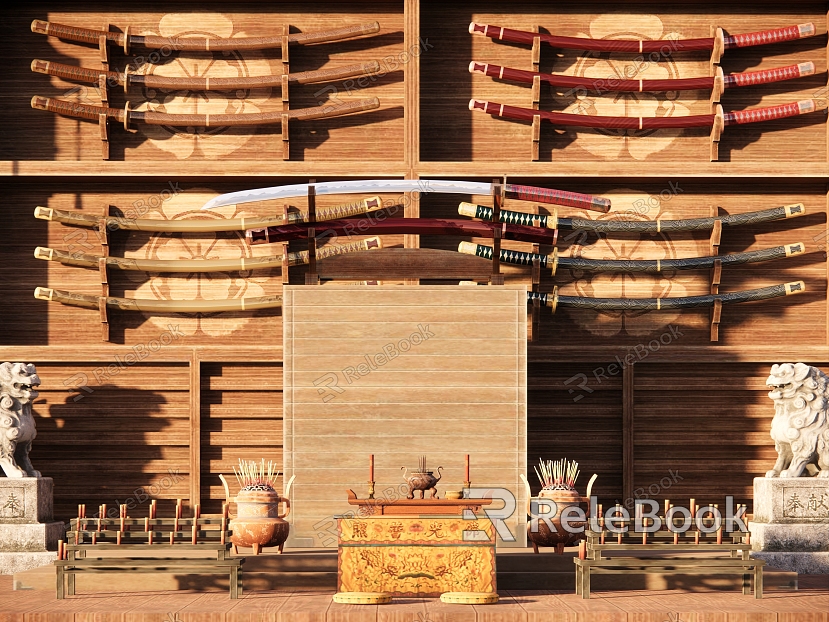 Japanese samurai sword weapon rack model