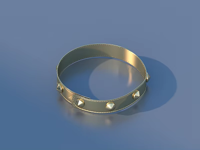 Gold Studded Bracelet Shiny Polished Metal Design On Blue Background For Jewelry Collection 3d model