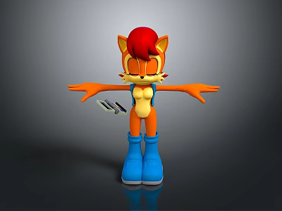 Cartoon Character With Red Hair Orange Body Blue Boots Backpack Outstretched Arms Holding Device 3d model