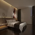 Modern Hotel Guest Room Interior With Comfortable Bed Decorative Painting And Wooden Floor