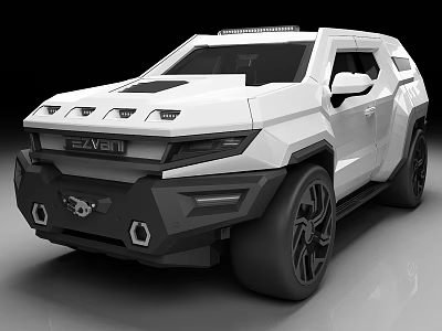 White ZAVOD SUV With Futuristic Angular Body Front Grille And Large Off Road Tires 3d model