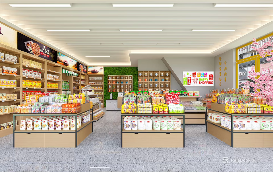 Supermarket Department Store Interior With Well Organized Shelves And Various Food Daily Products 3d model 