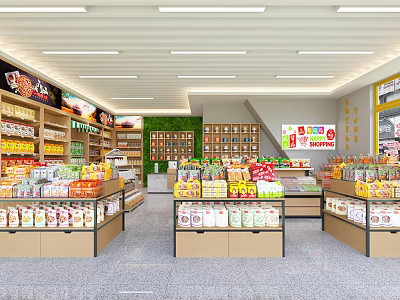 Supermarket Department Store Interior With Well Organized Shelves And Various Food Daily Products 3d model