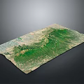 Detailed 3D Terrain Model Featuring Green Mountainous Landforms And Surrounding Regions