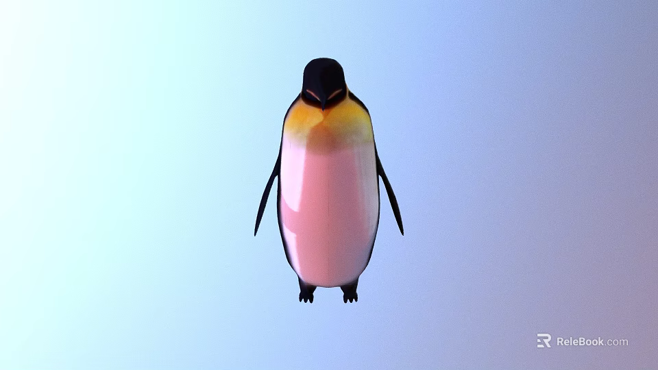 Cute Penguin With Black Head Yellow Neck And Pink Belly On Light Blue Background 3d model 