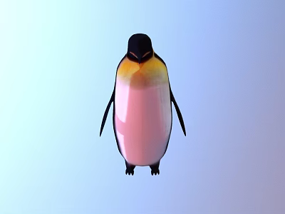 Cute Penguin With Black Head Yellow Neck And Pink Belly On Light Blue Background 3d model