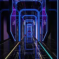 Futuristic KTV Corridor Design With Colorful Neon Lights And Reflective Floors