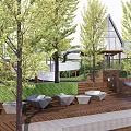 Modern Park Trestle Treehouse Wooden Platform 3d model