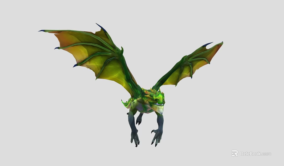 Game Movie Character Green Dragon With Yellow Wings Flying in Fantasy World 3d model 