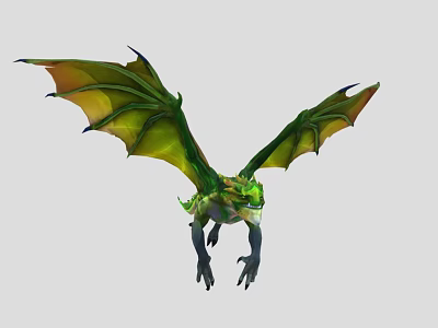 Game Movie Character Green Dragon With Yellow Wings Flying in Fantasy World 3d model
