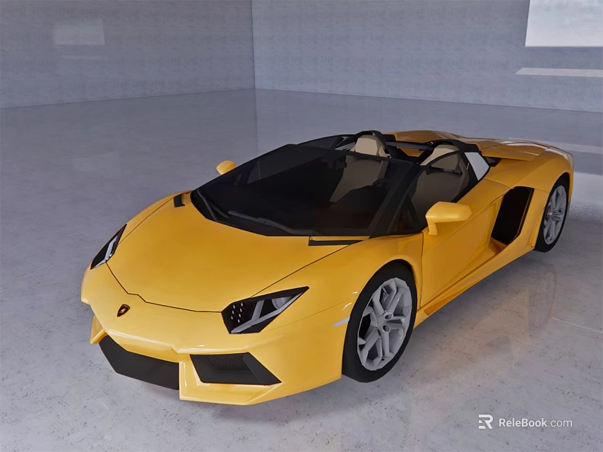 Yellow Luxury Convertible Sports Car With Black Top Silver Wheels And Sleek Design 3d model 