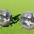 Two Spherical Industrial Equipment Units With Transparent Cabin And Metal Support Base
