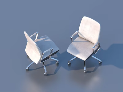 Modern Single Chair With White Upholstery Metal Frame And Swivel Casters 3d model