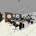 Public Office Space Featuring Modern Desks Ergonomic Chairs Computers And Large Windows 3d model