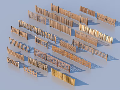 Various Styles of Decorative Wooden Garden Fences for Outdoor Landscaping 3d model