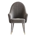 Modern Gray Velvet Leisure Chair With Striped Backrest And Metal Legs