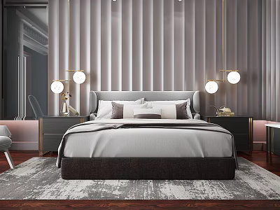 Light Luxury Background Double Bed Double Bed 3d model