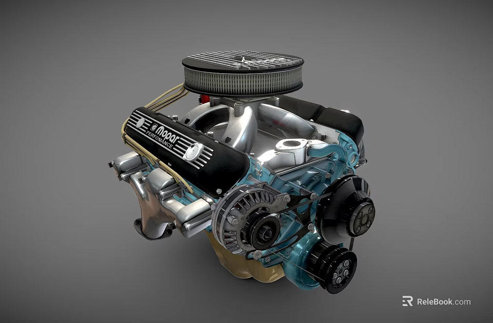 Heavy Duty Industrial Engine With Metal Components Colorful Parts And Pulley System 3d model 
