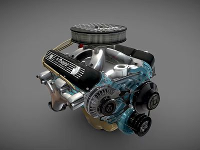 Heavy Duty Industrial Engine With Metal Components Colorful Parts And Pulley System 3d model