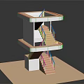 Modern Wooden Stairs In Two Story Open Structure Architectural Model With Handrail