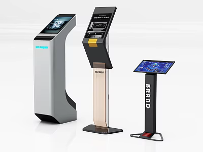 Commercial Equipment Self Service Interactive Kiosks Modern Design With Touchscreen Displays And Brand Logo 3d model