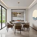 Elegant Modern Dining Room Interior With Round Table Chairs And Pendant Light White Cabinets