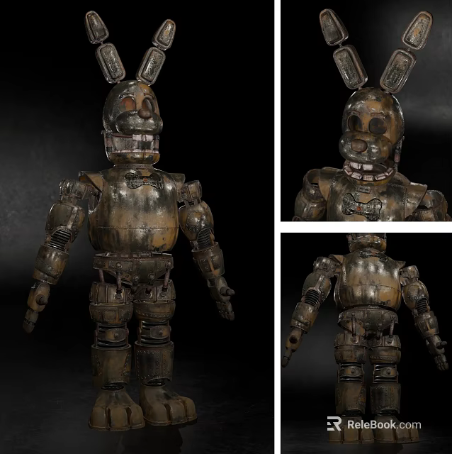 Mechanical Rabbit Ears Doll With Metallic Texture And Worn Design Details 3d model 