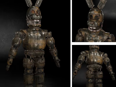 Mechanical Rabbit Ears Doll With Metallic Texture And Worn Design Details 3d model