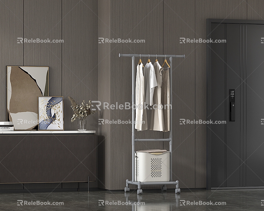 Modern Clothes Hanger Dirty Clothes Basket Clothes Hallway Cabinet 3d model