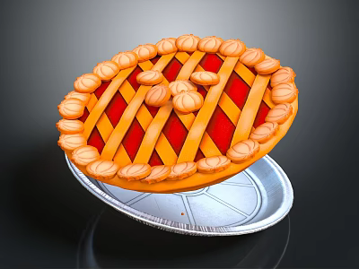Delicious Fruit Pie With Lattice Crust Fluted Edges And Decorative Shapes On Silver Foil Tray 3d model