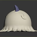 Cute White Round Character With Purple Cat Ears And Octopus Tentacles